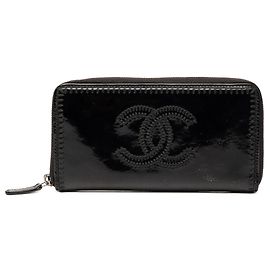 Black Chanel CC Patent Stitched Long Wallet Black
