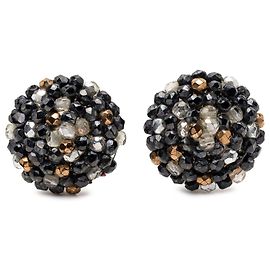 Orecchini a clip rotondi Chanel neri con perline Nero