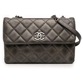 Bolso de hombro Chanel Medium Lambskin Trendy CC Flap Gris Gris
