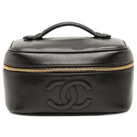 Black Chanel CC Caviar Vanity Case Black