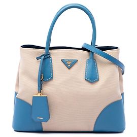 Double bolsa Saffiano bege com acabamento em couro Prada Medium Bege