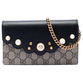 Carteira com corrente e transversal Gucci GG Supreme Peony Pearly Bege Bege