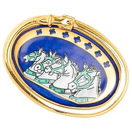 Blaue Hermès Emaille Chevaux Brosche Blau