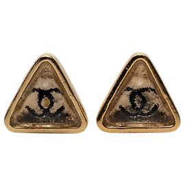 Orecchini Chanel CC Gold Plated Gripoix Triangle Push Back Oro D'oro