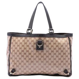 Beige Gucci GG Crystal Abbey D Ring Tote Beige