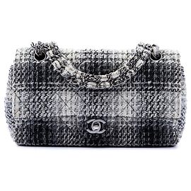 Borsa a tracolla Chanel Medium Classic Quilted Tweed Double Flap nera Nero