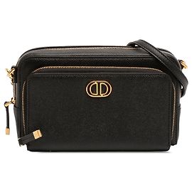 Bolsa transversal Dior Caro Double Pouch em couro de bezerro granulado preto Preto