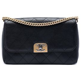 Borsa a tracolla Chanel Medium in pelle di vitello trapuntata nera con patta a linea dritta Nero
