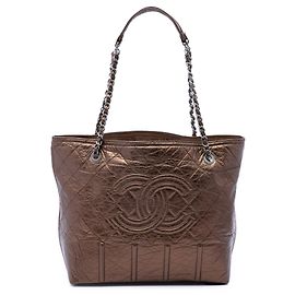 Tote Shopping en cuir de veau vieilli marron Chanel Marron