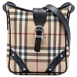 Black Burberry House Check Coated Canvas Crossbody Black