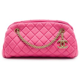 Bolsa bowling Pink Chanel Small Quilted Jersey Just Mademoiselle Rosa