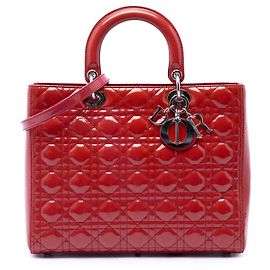 Borsa Lady Dior Large in vernice cannage rosa Rosa