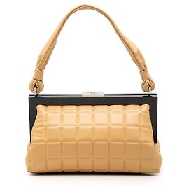 Bolsa de mão Chanel CC Chocolate Bar em pele de cordeiro bege Bege