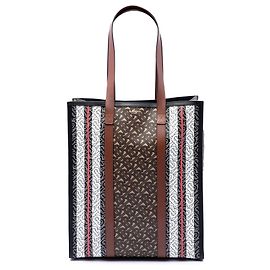 Tote verticale a righe in E-Canvas con monogramma TB Burberry marrone Marrone
