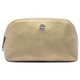 Pochette de cosméticos em couro de vitelo metálico CC Chanel dourado Dourado