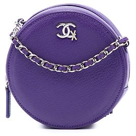 Clutch de esqui de couro de cabra Chanel CC roxo redondo com bolsa transversal de corrente Roxo