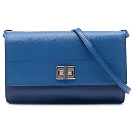 Blue Prada Saffiano Turn Lock Wallet on Strap Crossbody Bag Blue