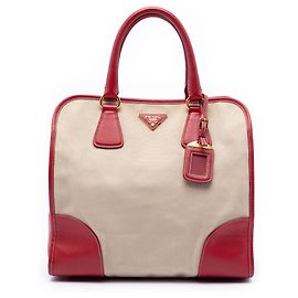 Sac à main Prada Saffiano Trimmed Canvas Canapa marron Marron