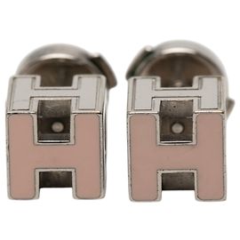 Brincos dH Cube Push Back em esmalte rosa e paládio Hermès Rosa
