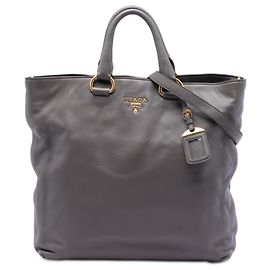 Bolsa Tote Conversível Aberta de Bezerro Macio Cinza Prada Cinza