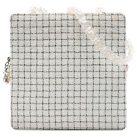 Sac Shopping à fermeture éclair en tweed et résine blanc Chanel Blanc