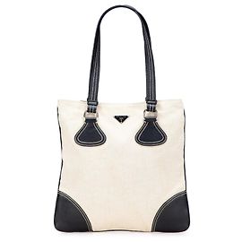 Tote de lona Canapa com acabamento em Vitello marrom Prada Marrom