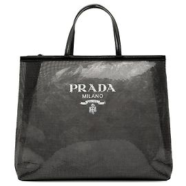 Grand cabas en maille à sequins avec logo Prada noir Noir