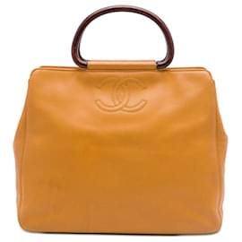 Tote Chanel CC Caviar Wood Top Handle Tan Camello