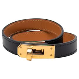 Bracciale Kelly Double Tour in pelle Swift nera Hermès Nero