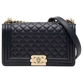 Bolsa transversal Chanel Old Medium Boy Flap em lambskin matelassê preto Preto