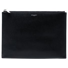 Black Saint Laurent Grained Leather Zip Clutch Black
