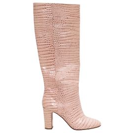 Blush Aquazzura Embossed Croc Knee-High Heeled Boots Size 40 Pink