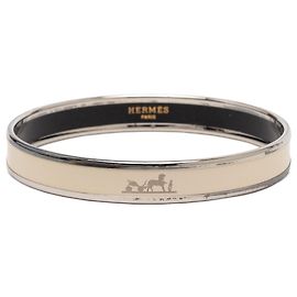 White Hermès Narrow Enamel Caleche Bangle 70 Costume Bracelet White