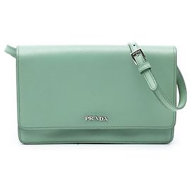 Green Prada Saffiano Wallet on Strap Crossbody Bag Green