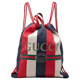 Red Gucci Canvas Sylvie Baiadera Web Drawstring Backpack Red