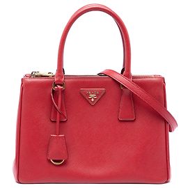 Borsa Satchel Prada Galleria Double Zip in Saffiano Medium Rossa Rosso