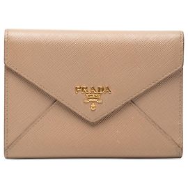 Beige Prada Saffiano Trifold Envelope Wallet Beige