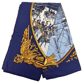 Sciarpa in seta Hermès Marine et Cavalerie 90 Blu