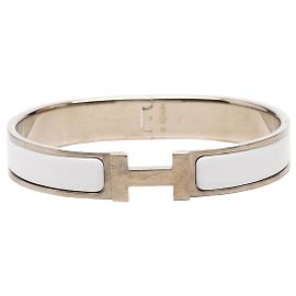 White Hermès Narrow Enamel Clic H Bracelet GM White
