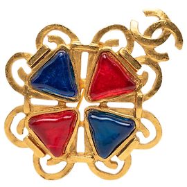 Spilla Chanel CC placcata oro multicolore Gripoix D'oro