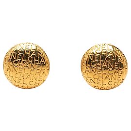 Boucles d'oreilles clips Chanel Logo Lettering plaquées or Doré