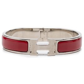 Pulsera Hermès Clic H estrecha en esmalte rojo PM Roja