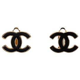 Boucles d'oreilles clip Chanel CC en émail noir et plaqué or Noir
