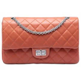 Bolsa de ombro Chanel Reissue 2.55 Double Flap em pele de cordeiro matelassê laranja Laranja