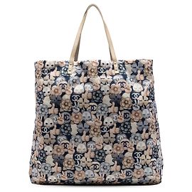Cabas de shopping Chanel Large Nylon Blue Cat Emoticon Bleu