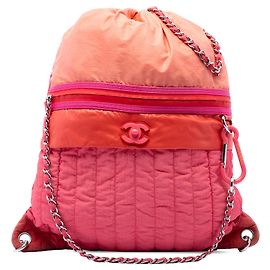 Pink Chanel Large CC Multicolor Vertical Quilted Nylon Coco Neige Convertible Backpack Pink