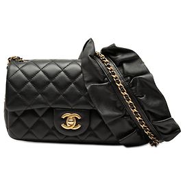 Bolsa transversal Chanel Mini Rectangular Classic Lambskin Romance Single Flap preta Preto