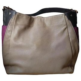 Jil Sander Beige Leather Hobo Bag Black Beige Purple