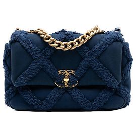 Borsa Chanel 19 in tela e cotone blu, taglia Medium Blu