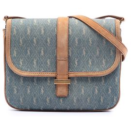 Borsa a tracolla in denim blu Saint Laurent con bordi in scamosciato e monogramma allover Blu